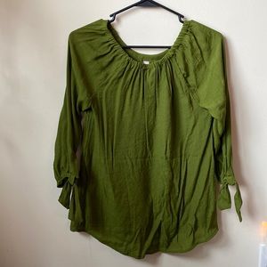 New ladies olive blouse with tie sleeves